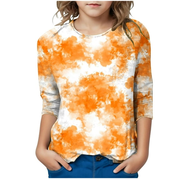 Girls Tee Shirts Cute Shirt for Girls 10-12 Summer Tops for Kids Girls 3/4 Sleeve Tops Tshirts for Kids Girls Tee Shirt for Girls Orange