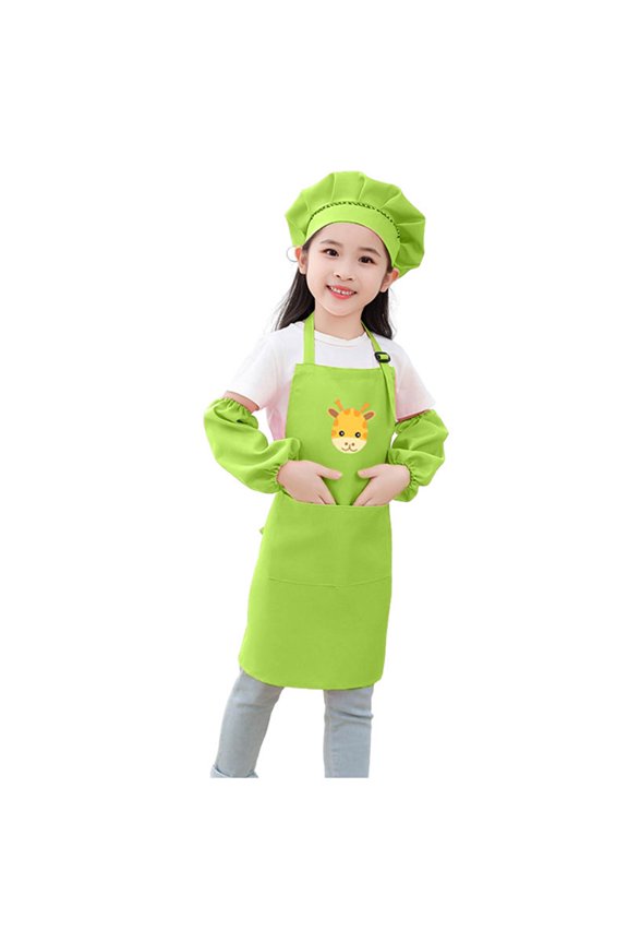 Girls Tee Shirts Kid Art Smock Apron with Sleeve and Hat Three Piece Set for Children Printed Artist Painting Aprons Smocks with Long Sleeve