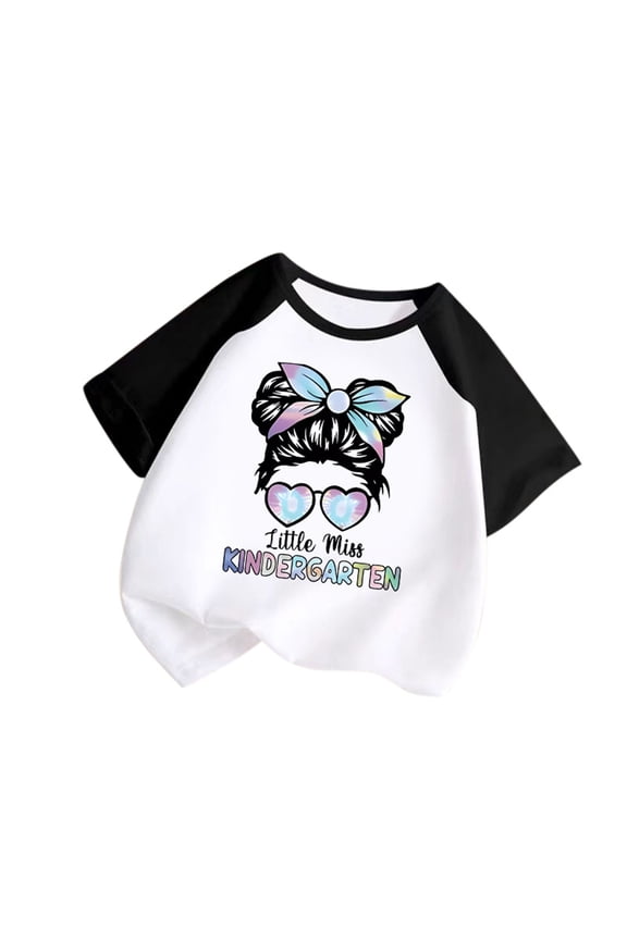 Girls Tee Shirts Kid Baby Girl Cute Round Neck Short Sleeve Print Raglan Sleeve Tee Summer Casual T Shirt