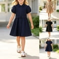 thumbnail image 1 of Girls Teen Toddler Dresses School Uniform Dress Solid Color Collared Short Sleeve Button Midi Back To School Daily Wear, 1 of 5