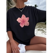 Girls & Teens Casual Apricot Printed Round Neck Short Sleeve T-Shirt Summer Casual Top Oversized Y2k Clothes Ladies Clothes Tee
