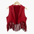 thumbnail image 1 of Girls Tees Shirts for Boys Girls Cowboy Cow Girl Outfits Open Front Fringe Vest Party Dress Up Tassel Fringe Waist Coat Tops Cute casual Tees Tops Red 150(9-10 Years), 1 of 4