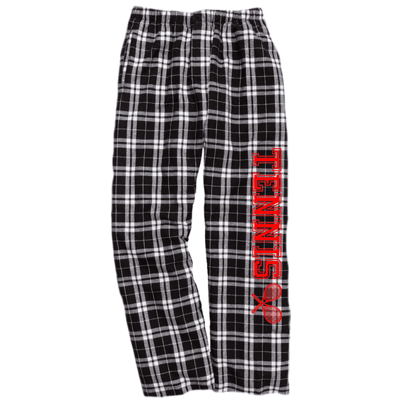 Girls Tennis Black and White Flannel Pants (Red, Youth Medium 10/12)