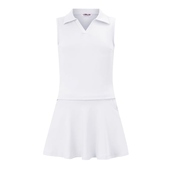 Girls Tennis Golf Outfit Sleeveless Polo V Neck Tank Top and Skorts Sets Sport Skirt with Pockets