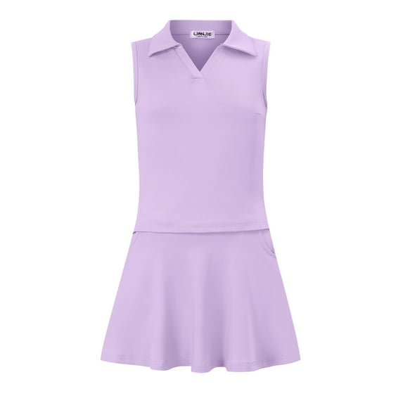 Girls Tennis Golf Outfit Sleeveless Polo V Neck Tank Top and Skorts Sets Sport Skirt with Pockets
