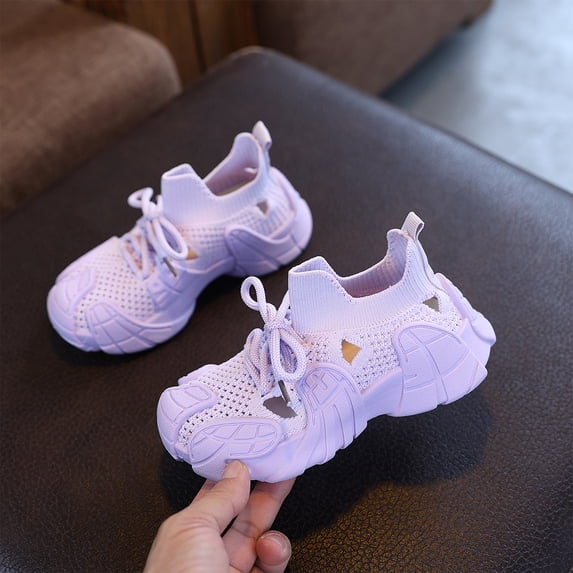 Girls Tennis Shoes, Kids Sneakers, Girls Running Shoes, Girls Chunky Athletic Sneakers - Lightweight Breathable Mesh Shoes With Hook & Loop and Lace Up for Toddler & Little Kid, Purple US-1Y/EU-30