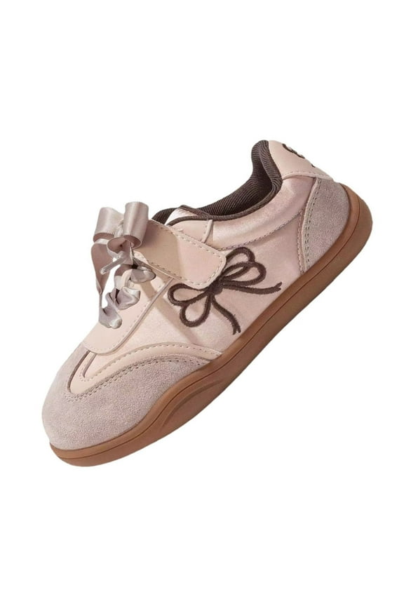 Girls Tennis Shoes Splice Suede Bowtie Embroidery Retro Classic Skate Trainers Athletic Shoes Casual Soft Sole Lace up Sneakers Pink 1.5 Big Kid