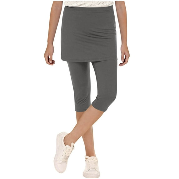 Girls Tennis Skirted Leggings Golf Athletic High Waist Skorts Capris Yoga Gym Active Legging with Skirts Gray, 9 Y