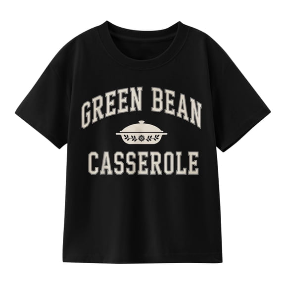Girls' Thanksgiving Green Bean Casserole Graphic T-Shirt, 100% Cotton Short Sleeve Shirt