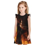 KUESCRU Girls The Hunger Games Princess Gown Dress Cartoon Printed Home Casual Wear Birthday Gift for Kids