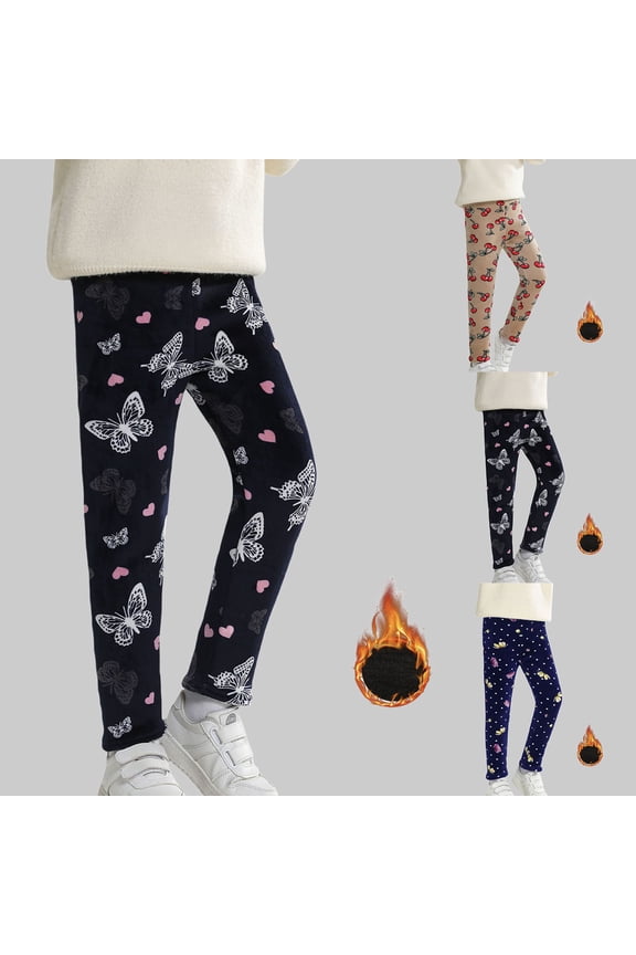 Girls Thermal Fleece Leggings Winter Base Layer Pants with Cherry Floral Pattern For Warmth and Outdoor Wear