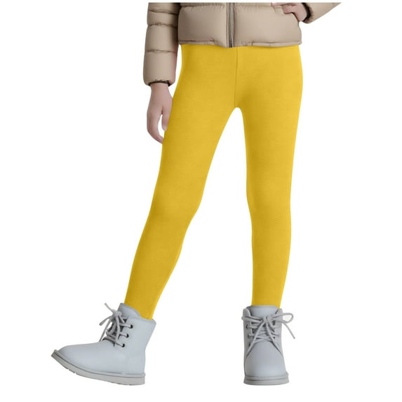 Girls' Thermal Leggings Thick Warm Winter Jeggings with Sherpa Fleece Lined Stretchy Casual Long Pants (7 Years, Yellow)