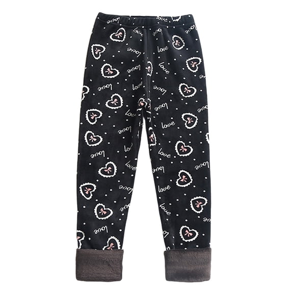 Girls Thermal Leggings Winter Base Layer Pants With Heart Leopard Print Soft Warm Lined For Cold Weather Outdoor