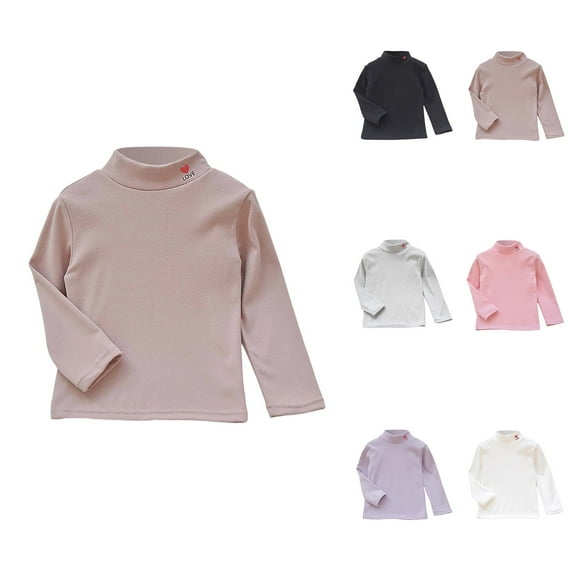 Girls Thermal Long Sleeve Half Turtleneck Top, Double Layered Lined Winter Warm Base Layer Tee, Toddler Kids Cute Velvet School Casual Daily Wear
