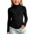 thumbnail image 1 of Girls Thermal Mock Neck Tops Casual Cute Base Layer Stretchy Slim Fit Fall Winter Long Sleeve T Shirt Black 11-12 T, 1 of 6