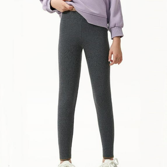 Girls Thick Fleece Lined Tights Kids Cotton Stretch Leggings Winter Warm Cozy Pants Uniform Warm Cute Stocking New Girls Stretch Pull on Leggings Dark Gray 14-15 Years