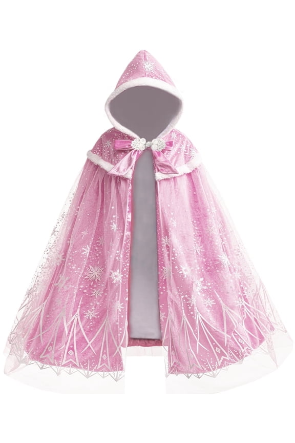 Girls Thicken Elsa Velvet Princess Cape Kids Hooded Warm Cloak Girls Party Outfits 2-10Years Blue Pink Purple Yellow Green