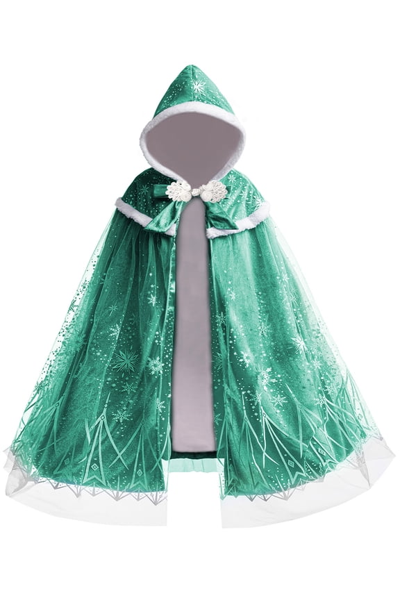 Girls Thicken Elsa Velvet Princess Cape Kids Hooded Warm Cloak Girls Party Outfits 2-10Years Blue Pink Purple Yellow Green