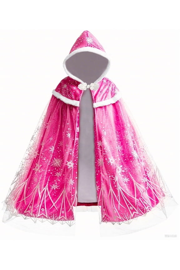 Girls Thicken Fleece Warm Cape Kids Princess Hooded Cloak 2-10Years
