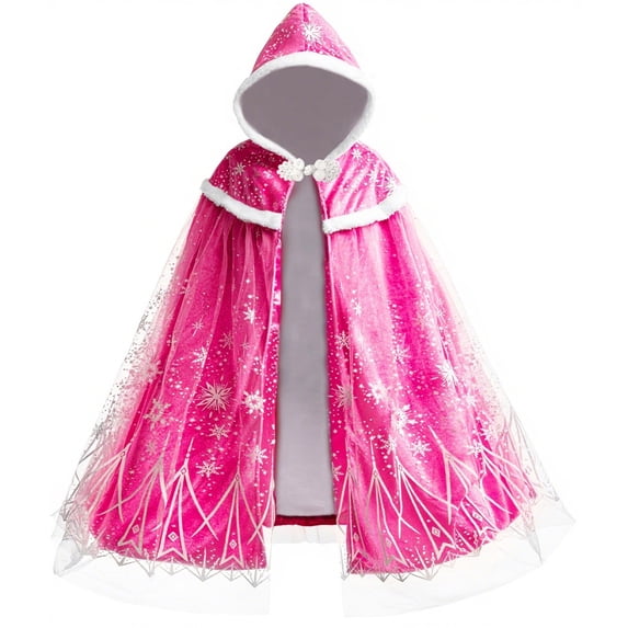 Gilrs Thicken Warm Velvet Cape Kids Princess Hooded Cloak Fancy Dress up Snowflake Cape
