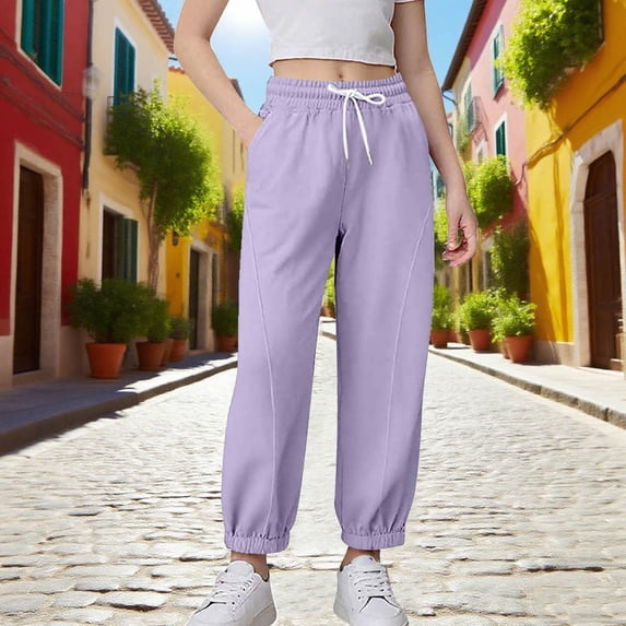 Girls' Thickened Jogger Sweatpants Solid Color Pockets Elastic Waist Sports Pants Cozy Warm Breathable Everyday Active Trousers