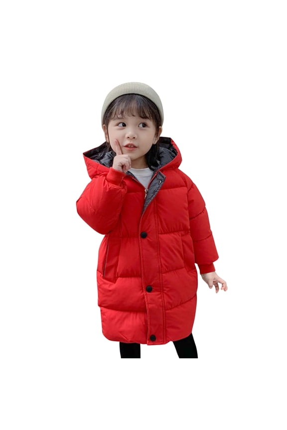 Girls' Thickened Sweater Coat Stylish Winter Hooded Cardigan Warm Windproof Jacket Outdoor Outerwear, 130,Red