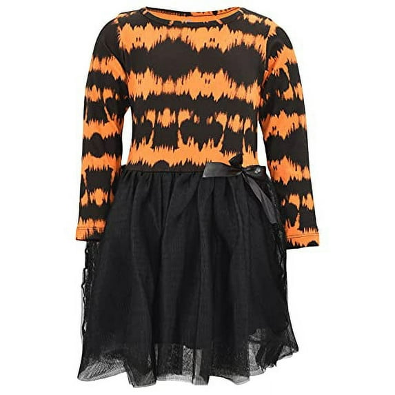 Girls Tie Dye Fall Halloween Tutu Dress with Bow (4Y, Orange)