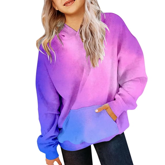 Girls Tie Dye Fleece Sweatshirt Y2k Aesthetic Gradient Hoodie Kids Casual Comfy Loose Pullover Fall Winter Trendy Outfits
