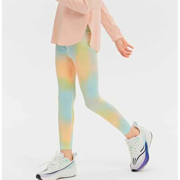 Girls Tie Dye Leggings High Stretch Athletic Pants For Everyday Wear Comfortable Sports Yoga Pants For Toddler Kids And Teens Soft Breathable Fabric Soft Girls Pants Yellow 5-6 Years