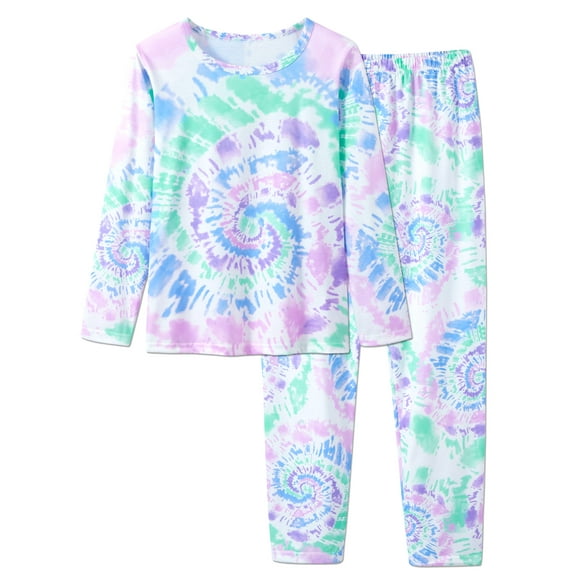 Girls Tie Dye Pajamas 2-Piece Long Sleeve & Pants PJ Set Cute Jammies Size 12