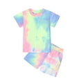 thumbnail image 1 of Girls Tie Dye Shorts Set 2 Piece Outfit Summer Set for Kids Sportwear Short Sleeve Pullover Top and Biker Shorts Set, 1 of 7
