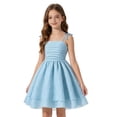 thumbnail image 1 of Girls Tie Strap Solid Color A-Line Sundress Ruched Bust Double Layer Ruffle Hem Sweet Summer Dress Big Kids Daily Casual Flowy Princess Dress(Light Blue,9-10 Years), 1 of 4