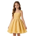 thumbnail image 1 of Girls Tie Strap Solid Color A-Line Sundress Ruched Bust Double Layer Ruffle Hem Sweet Summer Dress Big Kids Daily Casual Flowy Princess Dress(Yellow,11-12 Years), 1 of 3