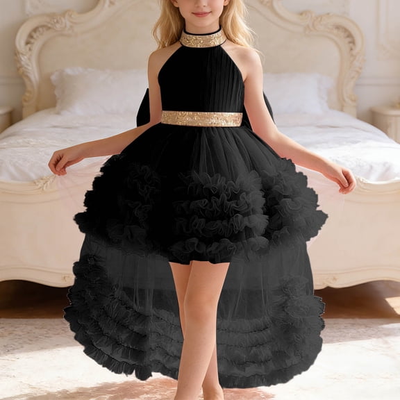 Girls Tiered Gown with Train for Pageant Recital Performance And