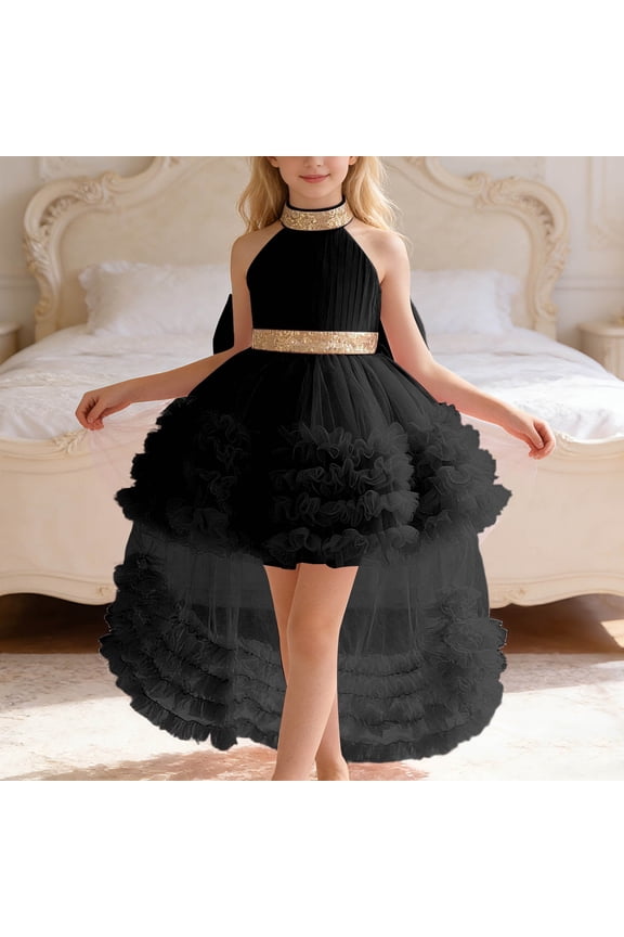 Girls Tiered Gown with Train for Pageant Recital Performance And