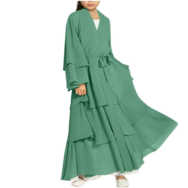 mint green dress size 14 Placlothes Girls Tiered Maxi Dress Long Sleeve, Party & Church Dress for Girls with Bell Sleeves Pockets & Belt, Mint Green, Sizes 5-6 to 13-14 Years,