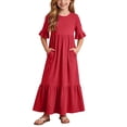 thumbnail image 1 of Girls Tiered Maxi Dresses Half Sleeve Ruffle Hem Long Dress Summer Casual Vacation Outfits Red, Size 5 Y, 1 of 7