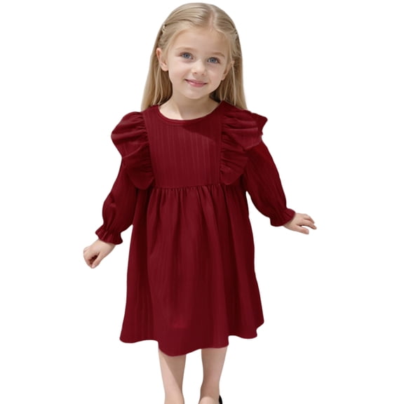 Girls Tiered Party Dress, Flutter Sleeve Solid Color Tulle Dress with Lace Trim, Birthday Princess Gown for Celebrations & Photos,Red,130
