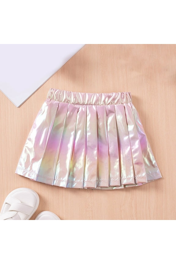 Girls Tiered Skirt Long Girl's Metallic Pleated Skirt, Dance a Line Flowy Sparkly Mini Skirts 3Y