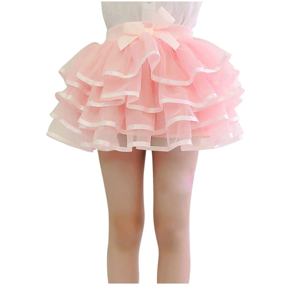 Girls Tiered Tulle Skirts Princess Bow Ruffle Layered Mesh Tutu Party Dance Skirt Toddler Cute Clothing Pink, 3-4Y