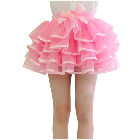 Girls Tiered Tulle Skirts Princess Bow Ruffle Layered Mesh Tutu Party Dance Skirt Toddler Cute Clothing Watermelon Red, 8-9Y