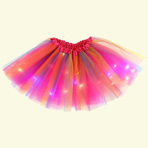 Girls Tiered Tulle Tutu-Skirts Toddlers Kids LED-Lamp Elastic High Waist Pull On Princess Ballet Dance Layered Mini Skirt 3-9Y