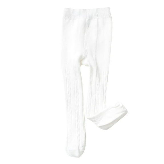 Girls Tights Knit Solid Leggings Winter Warm Stockings White 5-6 Years