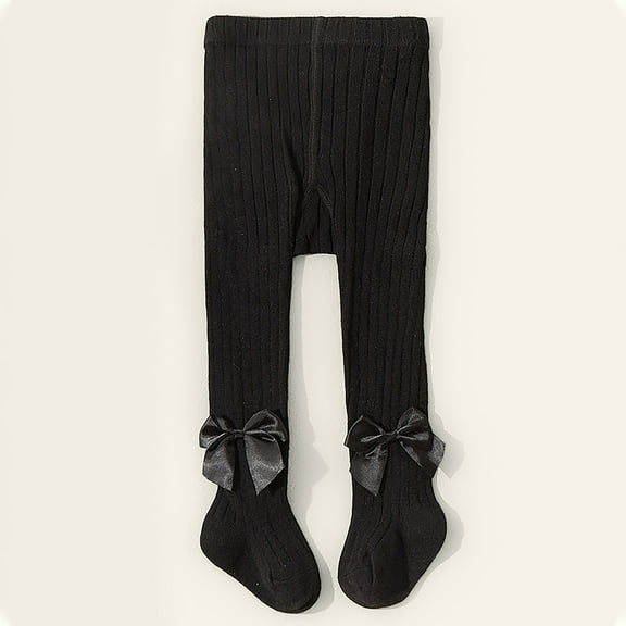 Girls' Tights With Bow Design Soft Stretchy Leggings (Black 1-2 Years)
