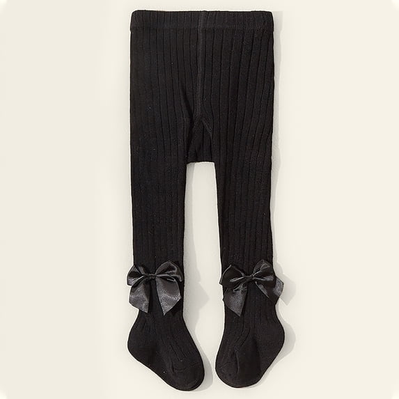 Girls' Tights With Bow Design Soft Stretchy Leggings (Black 6-12 Months)