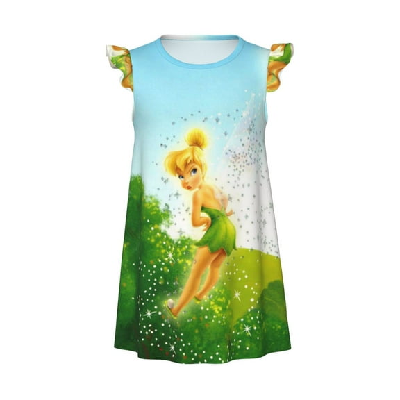 Girls Tinker Be-l Graphic Flutter Sleeve Soft Fabric Casual Dress for Home Sleep Dress Party Outdoor