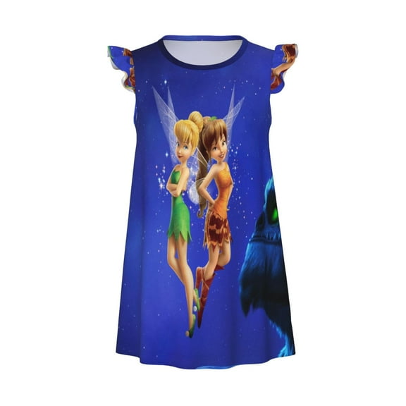 Girls Tinker Be-l Graphic Flutter Sleeve Soft Fabric Casual Dress for Home Sleep Dress Party Outdoor