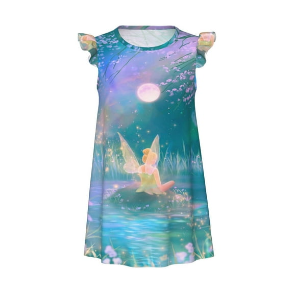 Girls Tinker Be-l Graphic Flutter Sleeve Soft Fabric Casual Dress for Home Sleep Dress Party Outdoor
