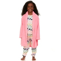 Girls & Toddler 3-Piece Pajama Set – Long Sleeve Top, Pant, and Bonus Robe, Kids Pajama Shirt with Bathrobe, Sizes 2-12 Years-Hearts