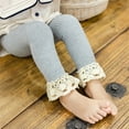 thumbnail image 1 of Girls Toddler Baby Lace Ribbed Knit Stretch Leggings Footless Tights Kids Bottom Long Pants Lace Trim Flower Appliqued Light gray 1-2 Years, 1 of 6